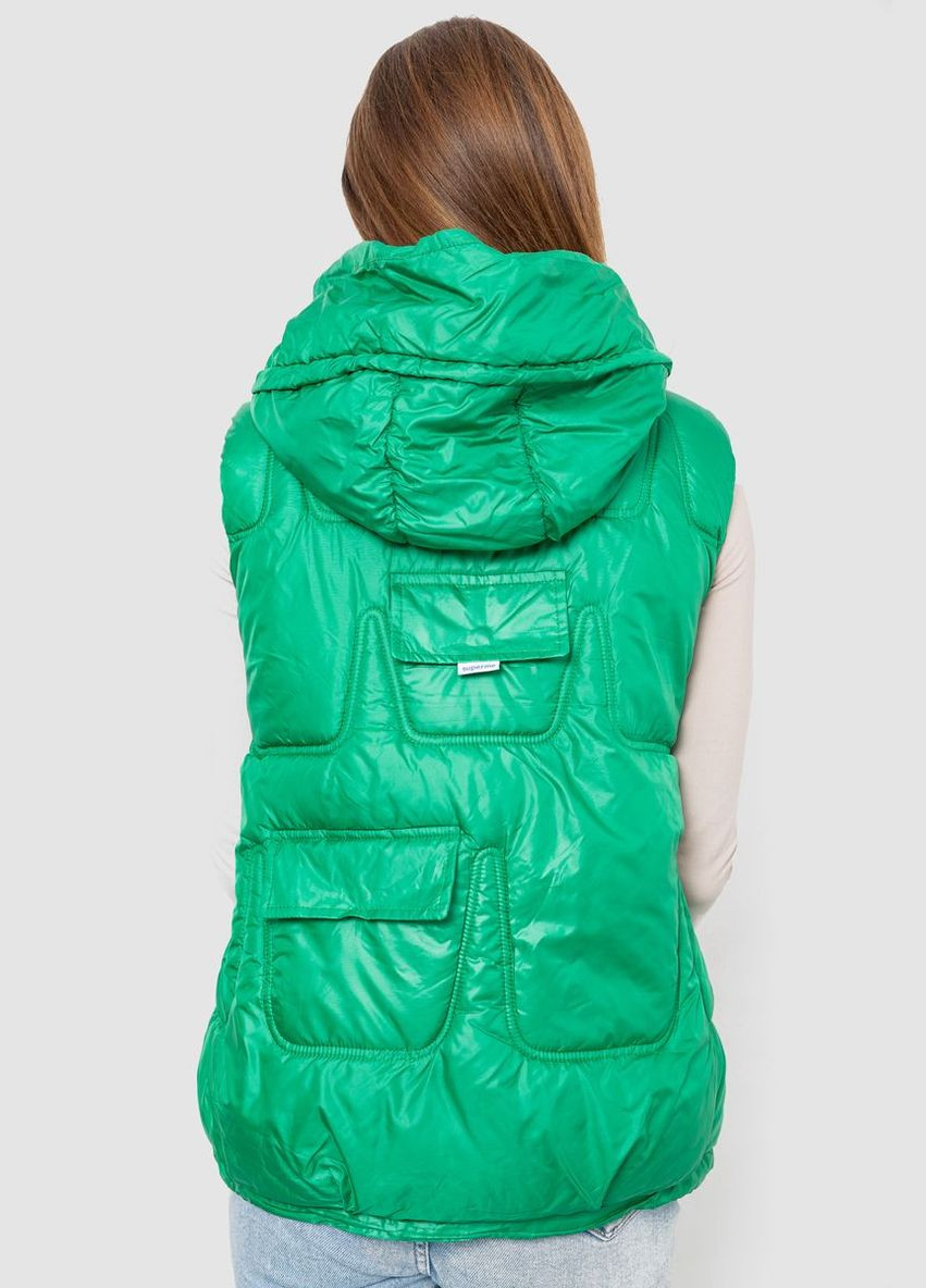 Жилет жіночий однотонний з капюшоном, колір зелений, 244R810 Ager (313290053)