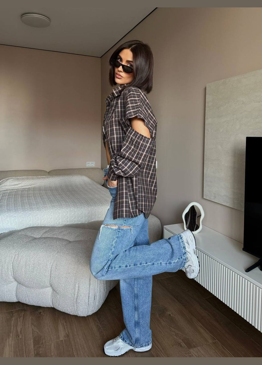 Коричневая повседневный рубашка в клетку Garna с длинным рукавом