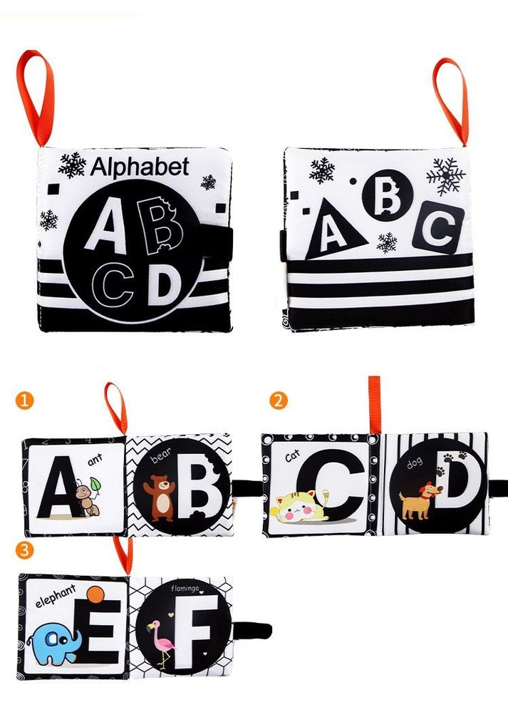 Розвиваюча контрастна книжка шуршалка чорно-біла Літери Limo Toy (370676677)