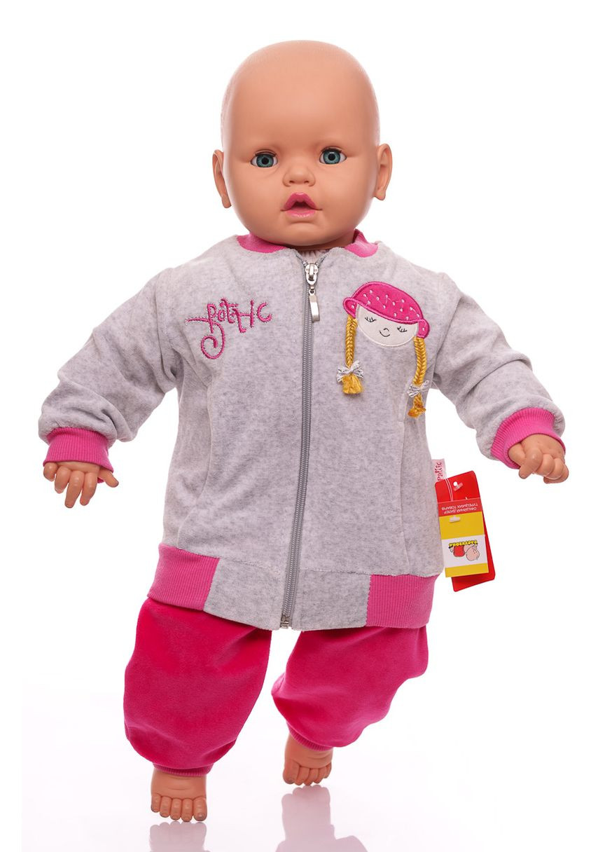 Розовый зимний костюмс длинным рукавом для девочки велюровый косичка розовый 68 см (26644) BABYKROHA