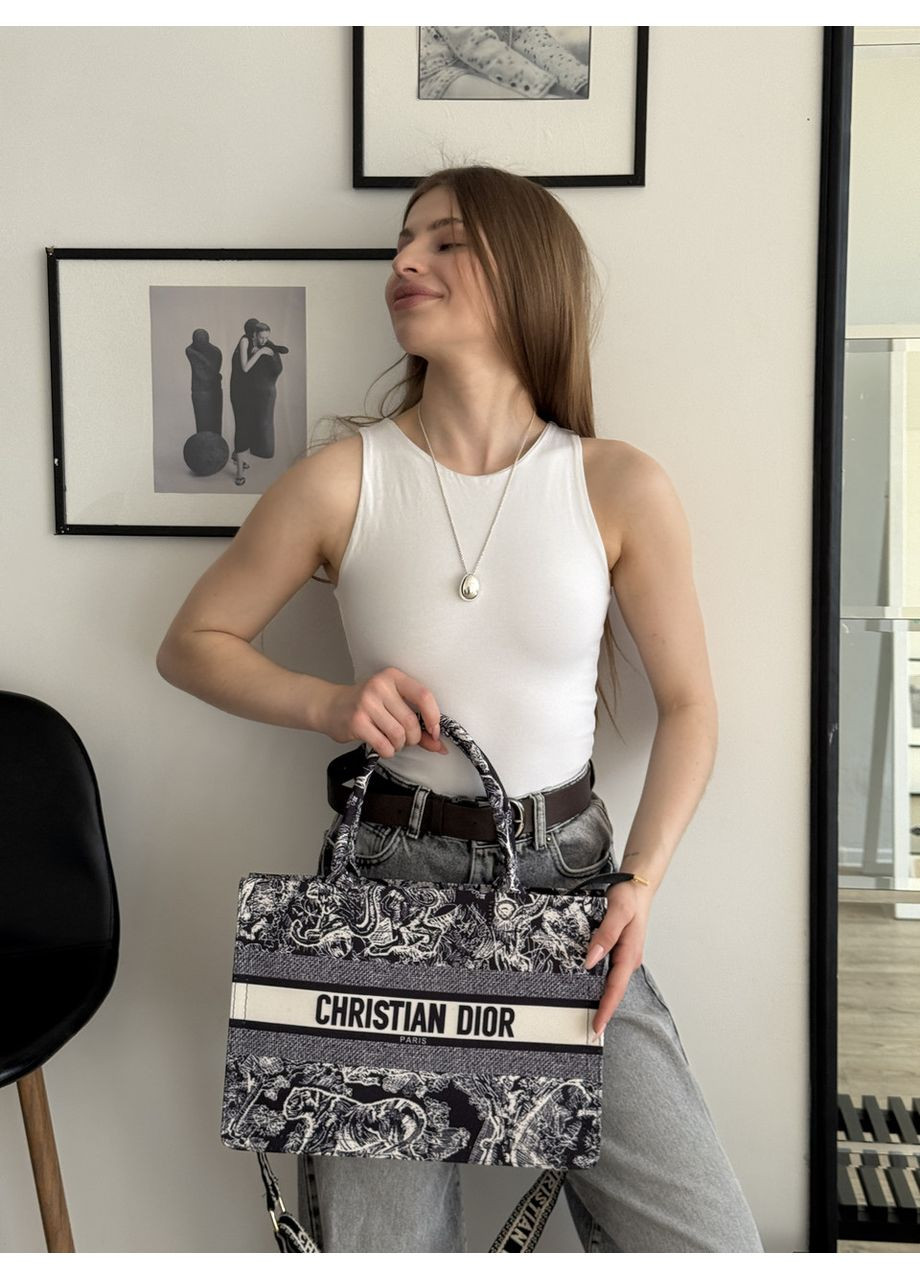 Сумка женская шопер черно-белый тигр на широком ремне No Brand (369935289)