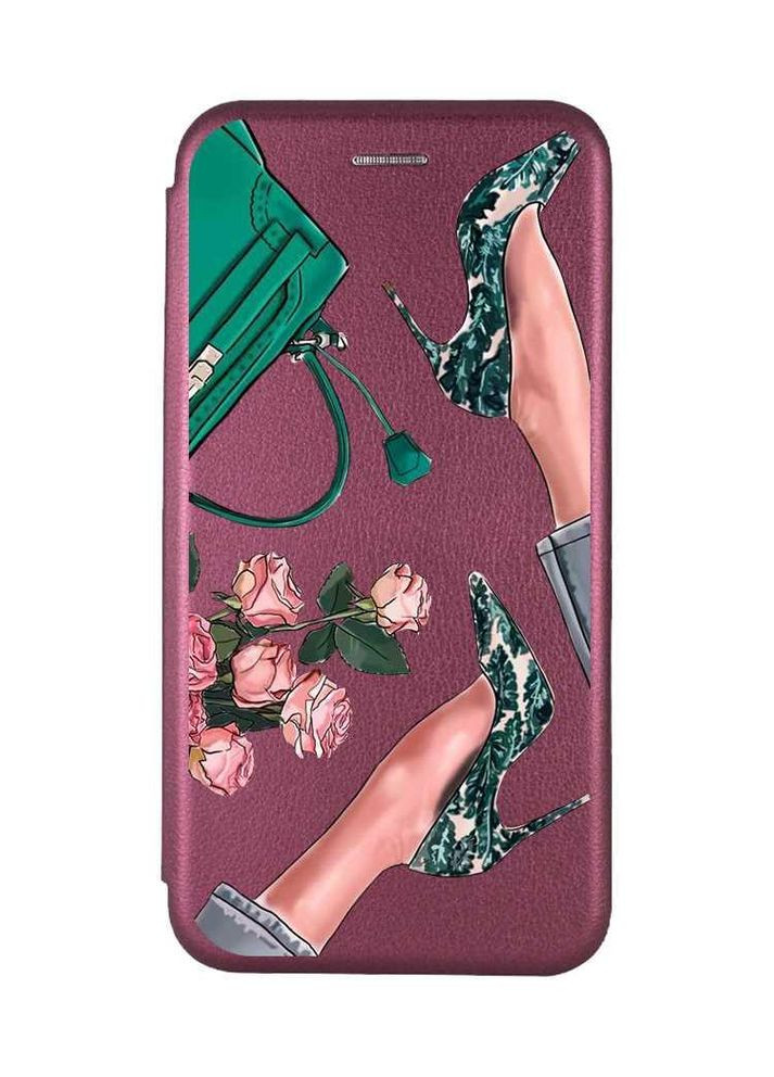 Чохол-книжка бордовий з малюнком на Xiaomi Redmi 14C / Poco C75 Туфельки і квіти (принт 225) Creative (355393929)