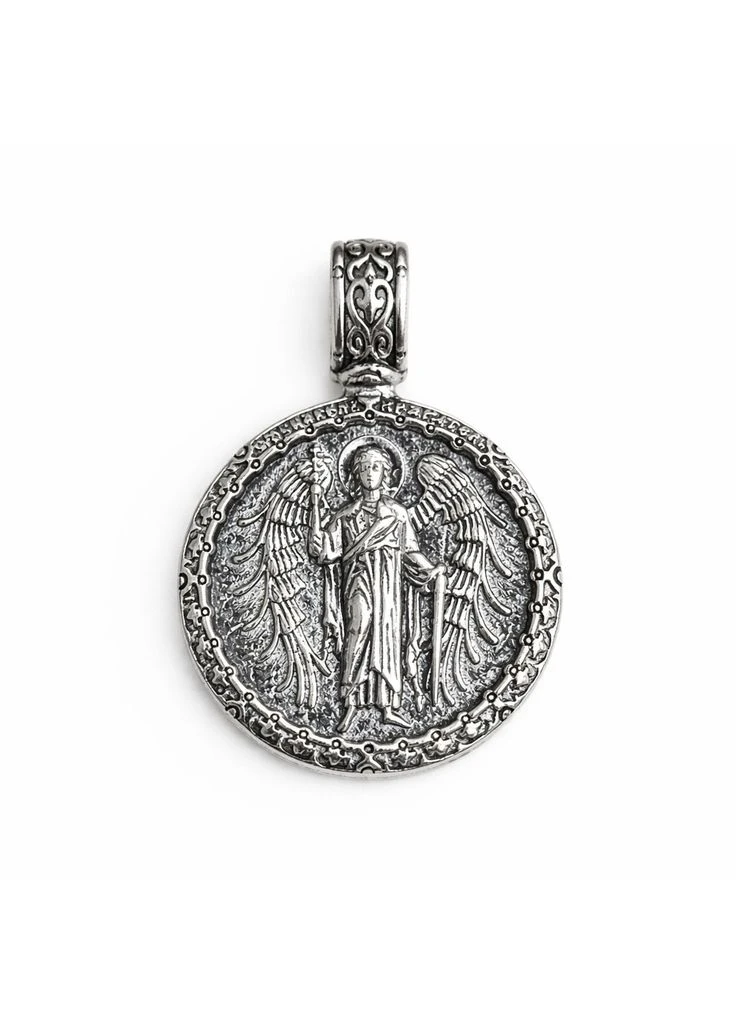 Серебряный круглый кулон Ангел Хранитель, ладанка с чернением и орнаментом 3 см, 925 пробы Еліс (393796605)
