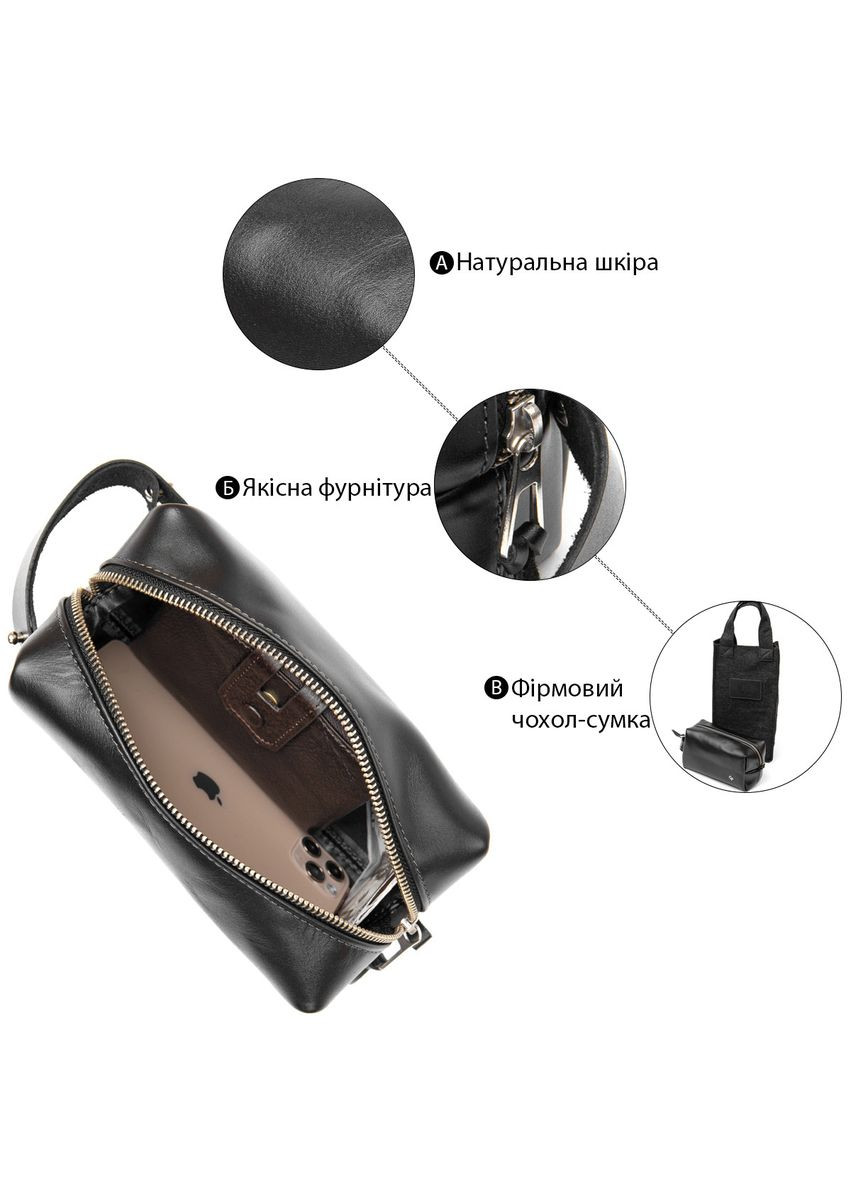 Кожаная мужская косметичка черная 11415 Grande Pelle (362418311)