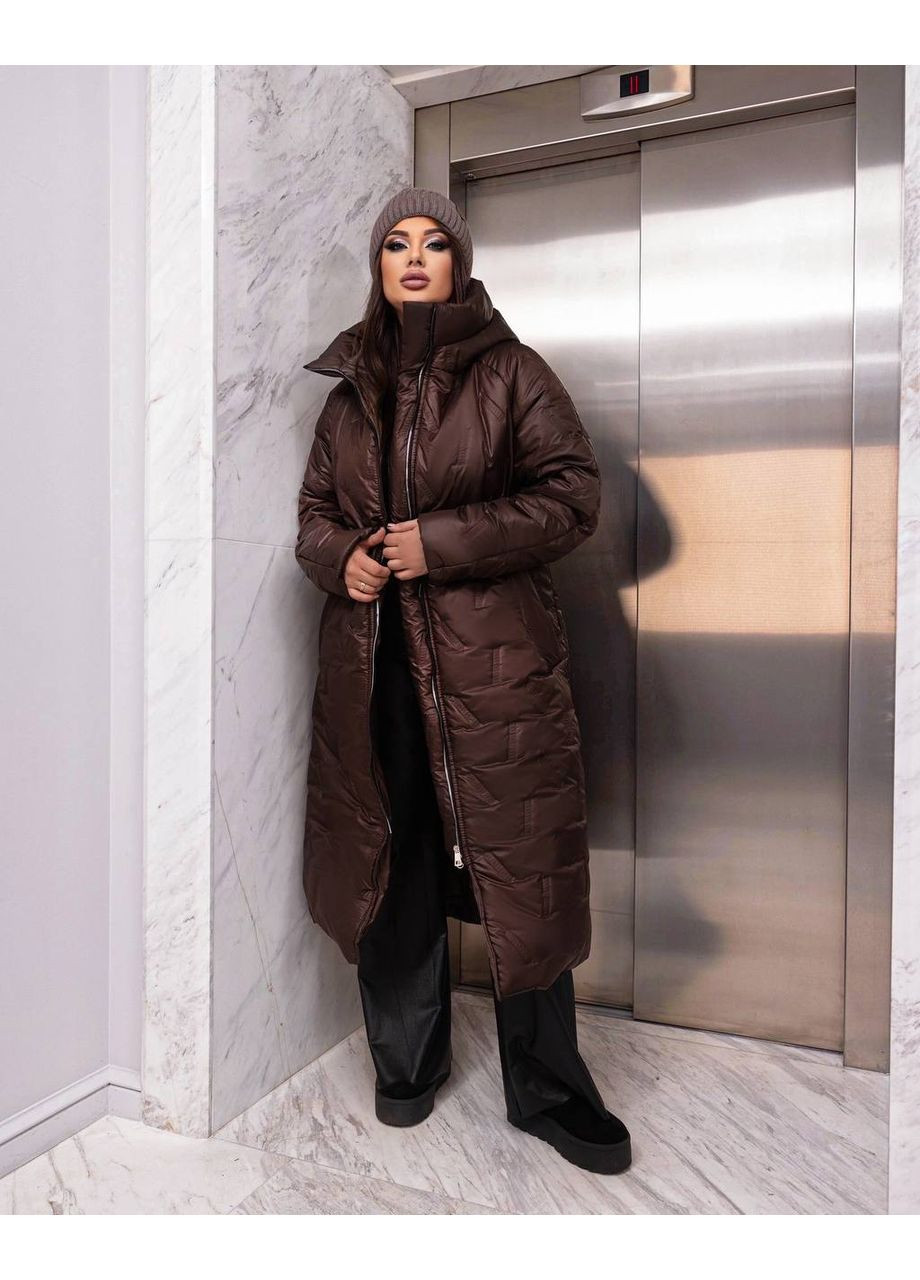 Біла зимня жіноче стьобане тепле пальто колір шоколад New Trend