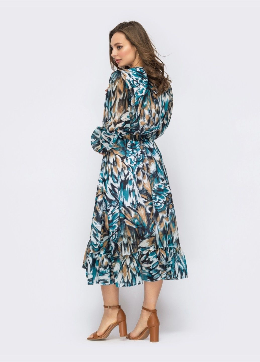 Блакитна вечірня блакитне сукня з шифону з принтом і спідницею кльош кльош Dressa