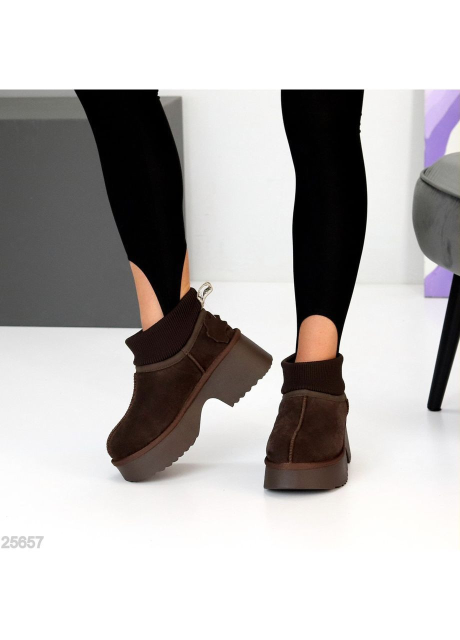 Угги Annika из натуральной замши и меха, шоколадные, зимние на платформе No Brand (364929574)