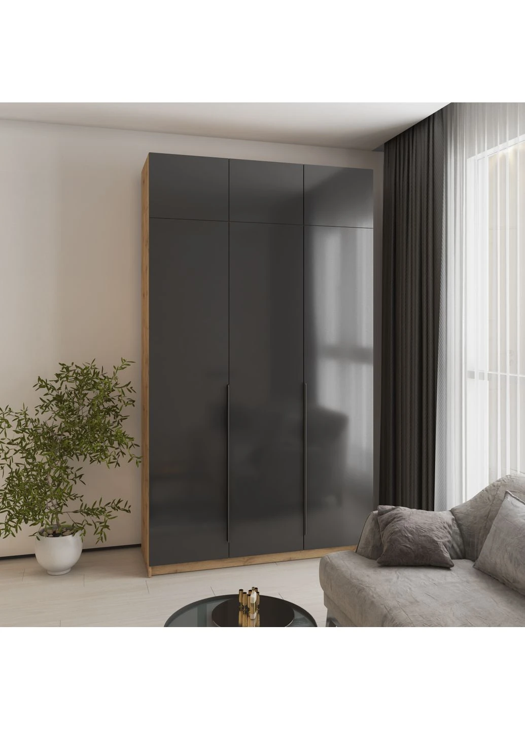 Шкаф 3-дверный с антресолью Оскар Gloss BL-B, стандарт 150x52x260 см (MBS-5465) MebelStar (380819918)