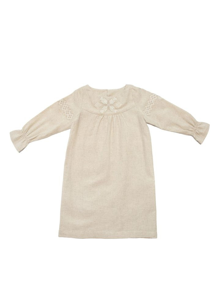 Бежевое вышитое льняное платье для девочек trendy тot Trendy Tot (371262593)