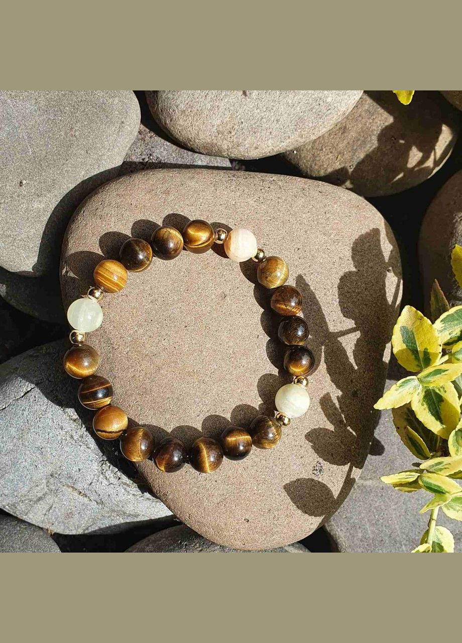 Браслет из натуральных камней тигровый глаз оникс на силиконовой нитке ручная работа на заказ No Brand (344584827)