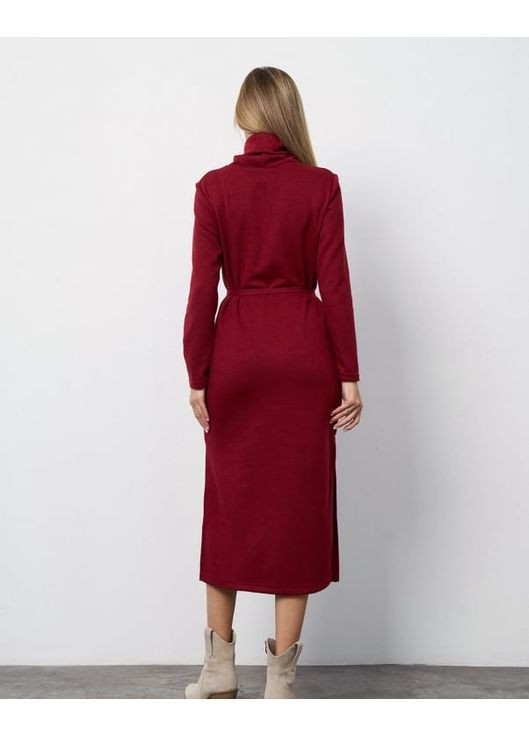 Бордова повсякденний, кежуал ангорова сукня-гольф із розрізом сукня-водолазка ISSA PLUS однотонна