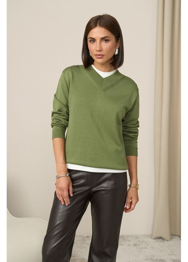 Оливковый пуловер 2886 шоколадный Triko Bakh