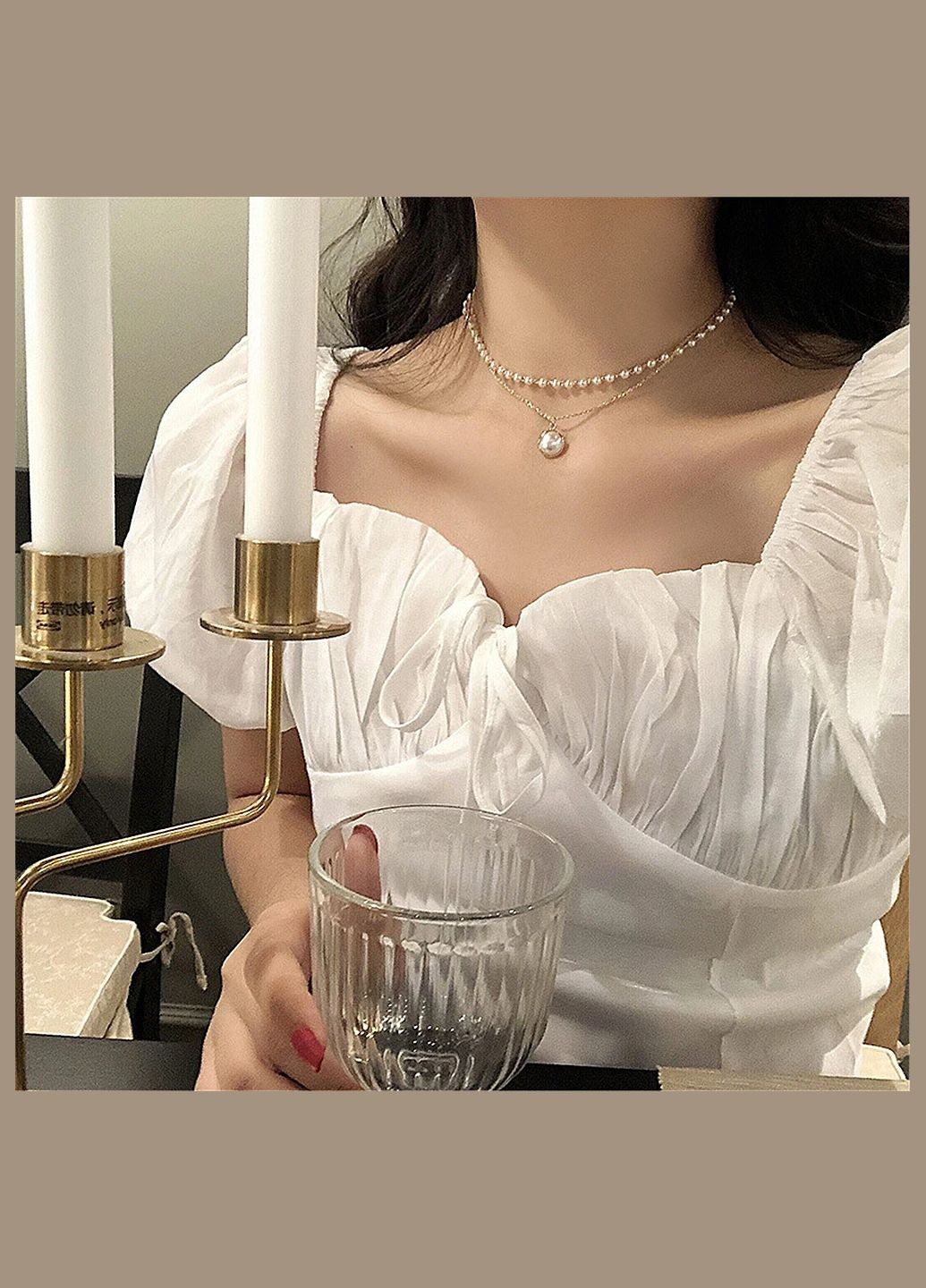 Кулон з перлами підвіска з перлинами перлів подвійний ланцюжок No Brand (336947956)