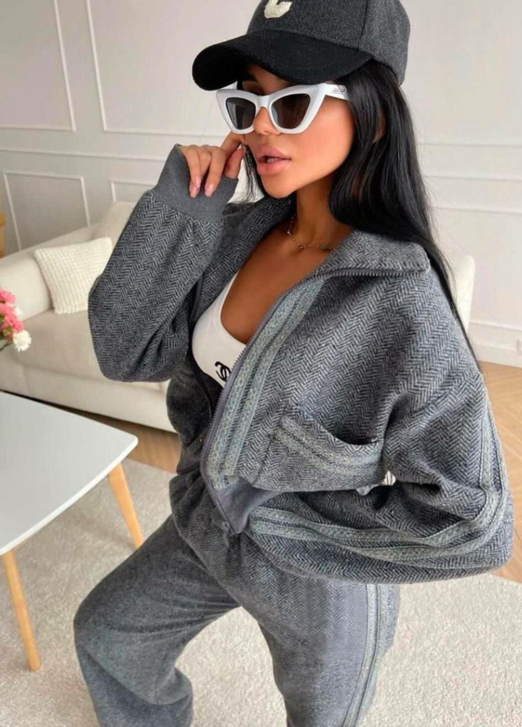 Базовый повседневный демисезонный оверсайз костюм двойка с лампасами: кофта на молнии + брюки Allthings (361444637)