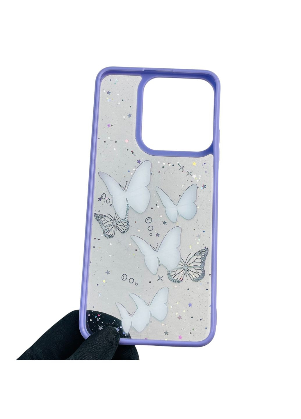 Чохол для C53 з блискітками з метеликами на реалмі с53 бузковий Realme (366390368)