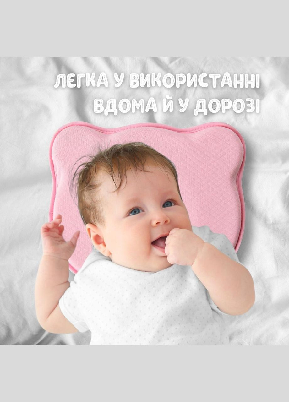 Подушка ортопедическая детская BabyComfort 27×22×3 см с эффектом памяти, в форме мишки розовая PAPAELLA (342116194)