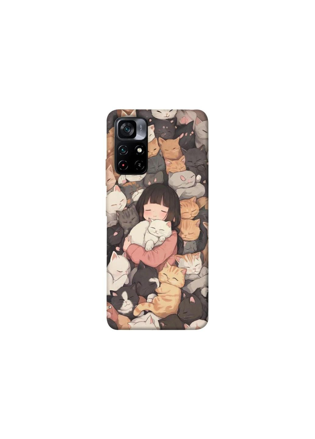 Чехол на Xiaomi Poco M4 Pro 5G Girl with cats Frontalka (352225511)