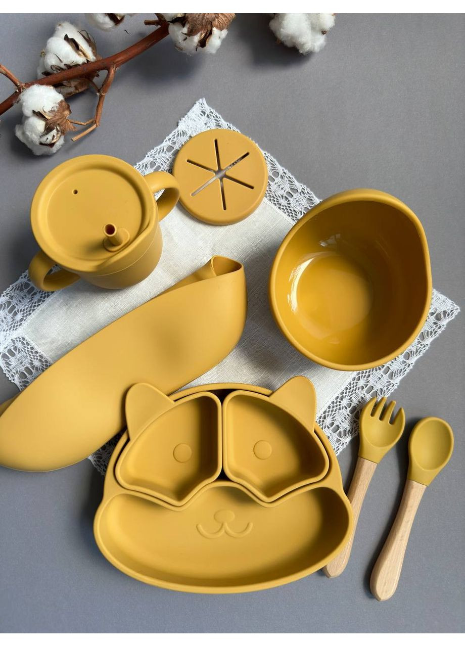 Набор детской посуды для прикорма Енотик Манго Красивый набор посуды Яркий комплект для первого прикорма (0003) No Brand (368999994)