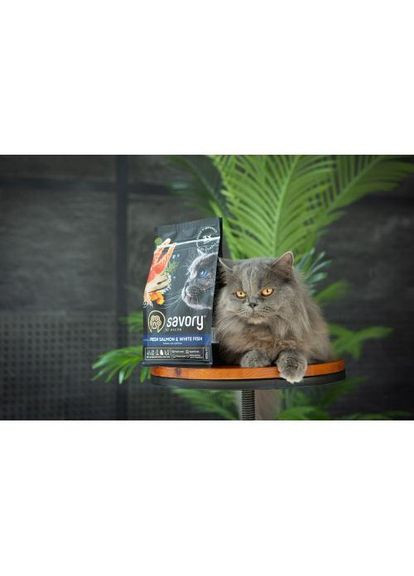 Сухой корм для длинношерстных кошек, со свежим лососем и белой рыбой, 400 г Savory (349823374)