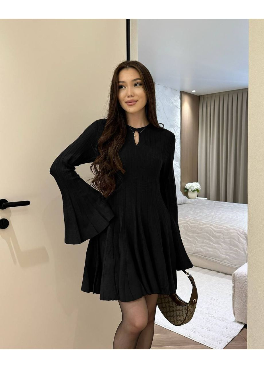 Черное повседневный, вечернее, деловое, кэжуал женское платье клеш No Brand однотонное