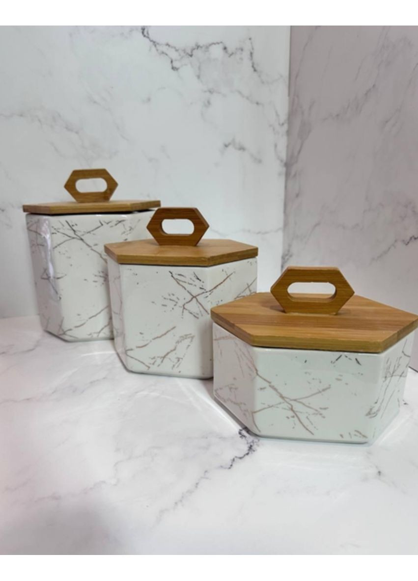 Набор емкостей для сыпучих продуктов HP276 керамика с бамбуковыми крышками 3 штуки 19 см, 16 см, 11.5 см Cozy (356504839)