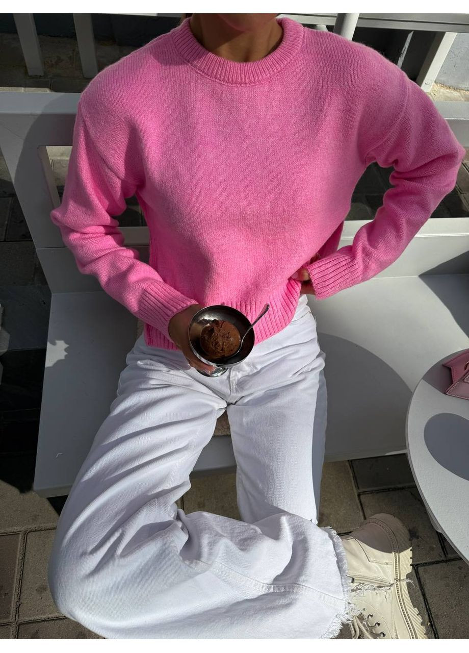 Рожевий демісезонний стильний укорочений светр з розрізом по бокам джемпер No Brand