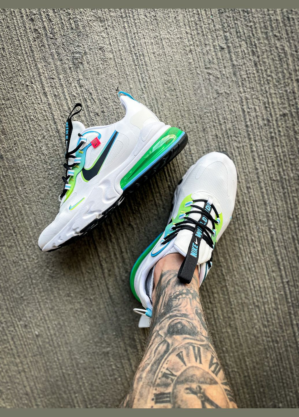 Білі Осінні кросівки чоловічі nike air max 270 react ww white green blue | найк аір макс 270 реакт білі No Brand