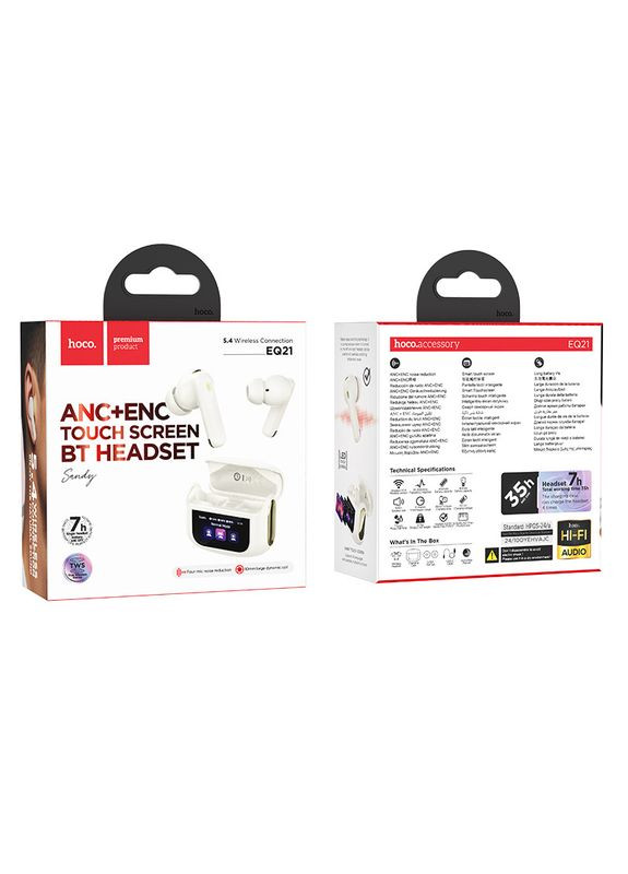 Бездротові навушники EQ21 Sandy true wireless ANC+ENC noise Червонийuction touch screen BT headset Cloudy білий Hoco (370613292)