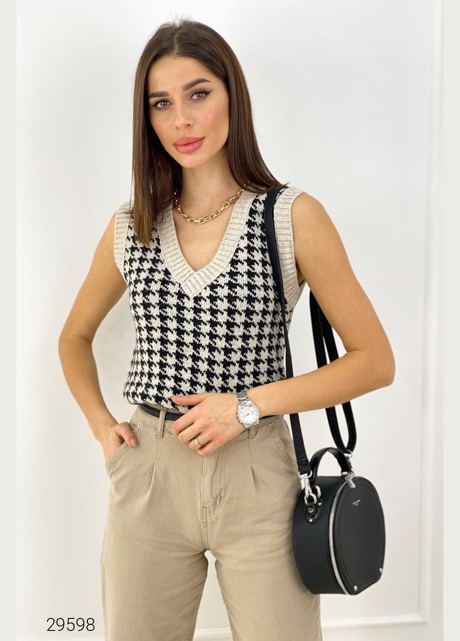 В'язаний жилет з візерунком гусяча лапка Liton (303775634)