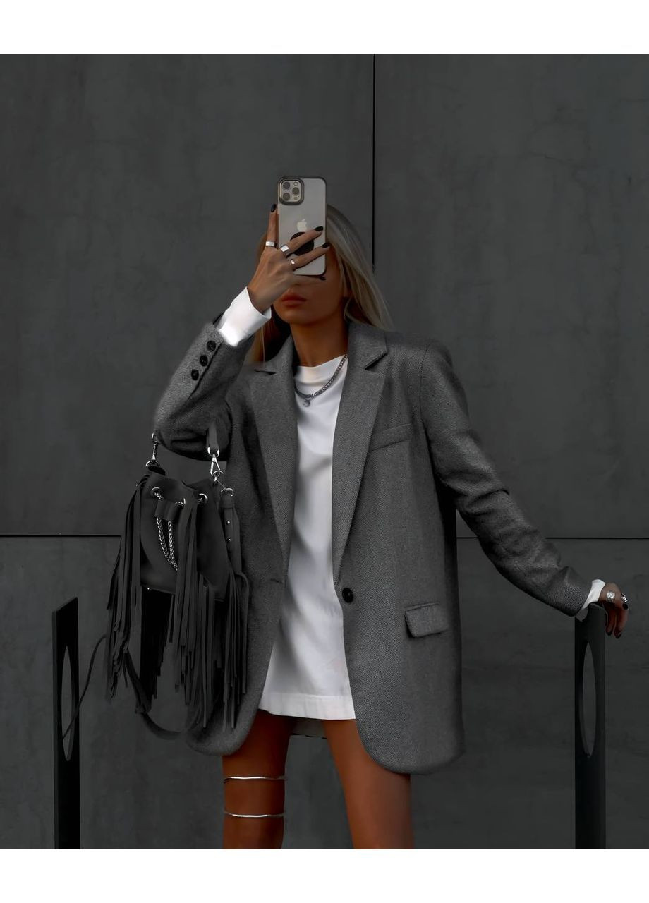 Серый женский жакет из кашемира свободного кроя Adelante однотонный - демисезонный