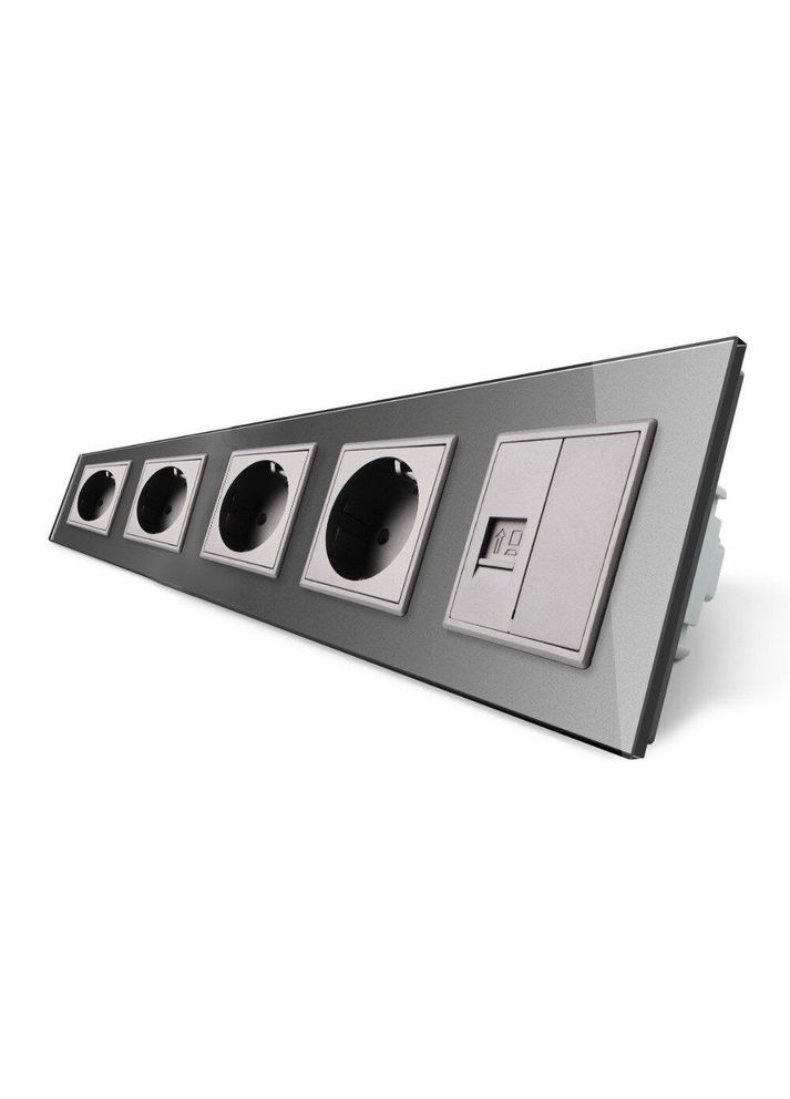 Розетка пятиместная комбинированная Силовая Интернет стекло (VL-C7C4EUK01C-15) Livolo (370970763)