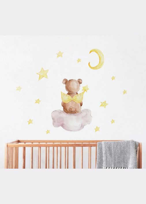 Вінілові наклейки Ведмедик-ангел сидить на хмаринці дивиться на місяць (лист 40 х 60 см) Б394-39 Sproutfox (302241681)