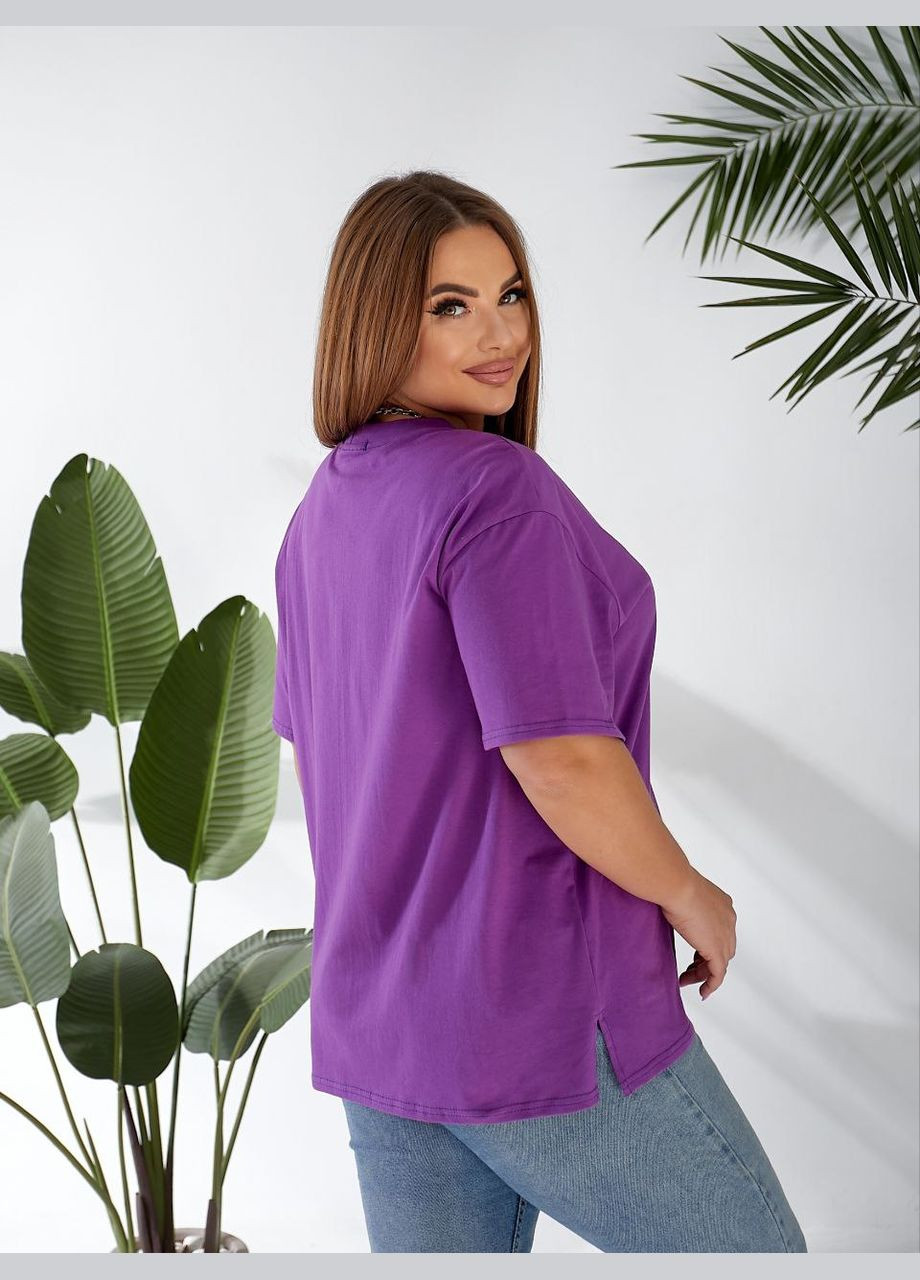 Базова футболка фіолетового кольору, вільного крою з бавовни, oversize футболка No Brand 4040-4 - (334101121)