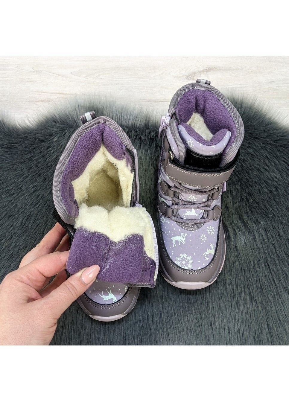 Сиреневые повседневные зимние ботинки дутики зимние детские для девочки Biki