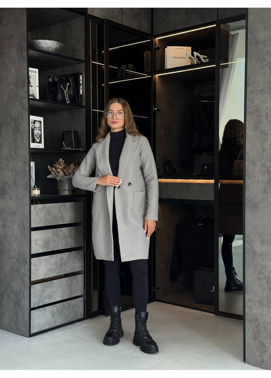 Сіре демісезонне Пальто без підкладки букле з кишенями на ґудзиках Україна