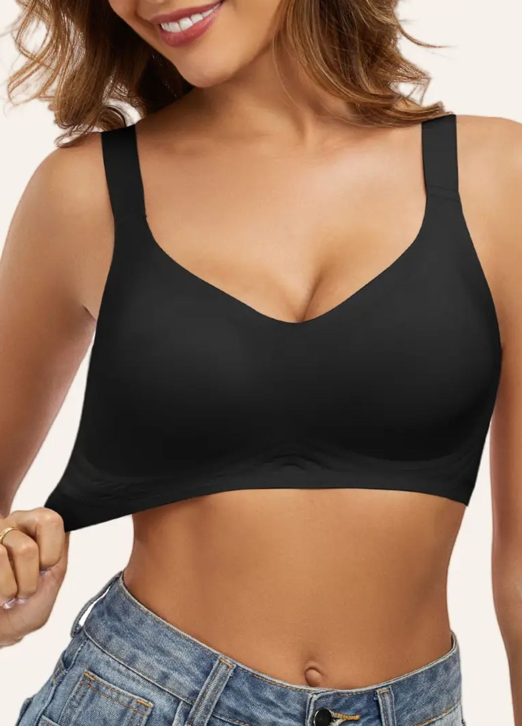 Чёрный топ бесшовный женский бюстгальтер топ на широких бретелях perfect inspiration (1958-85-01) Finetoo без косточек нейлон