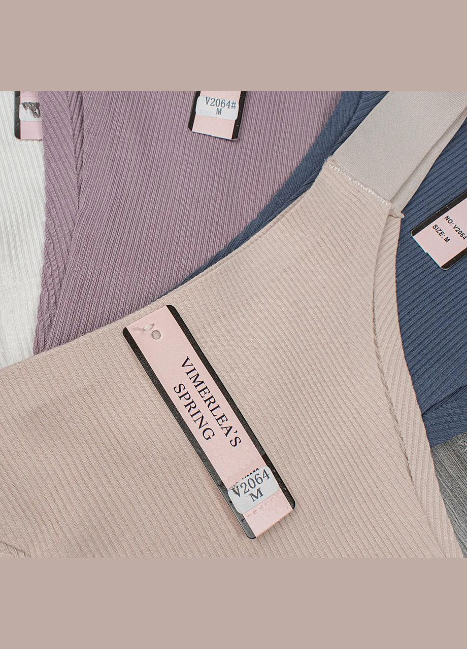 Безшовні труси-танга з натуральної бавовни в рубчик набір 5 шт No Brand Танга (316027836)