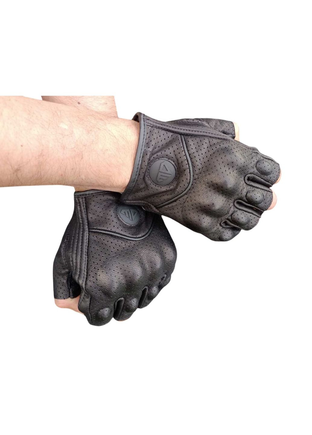 Рукавички без пальців чорні шкіряні мото рукавиці No Brand (333193326)