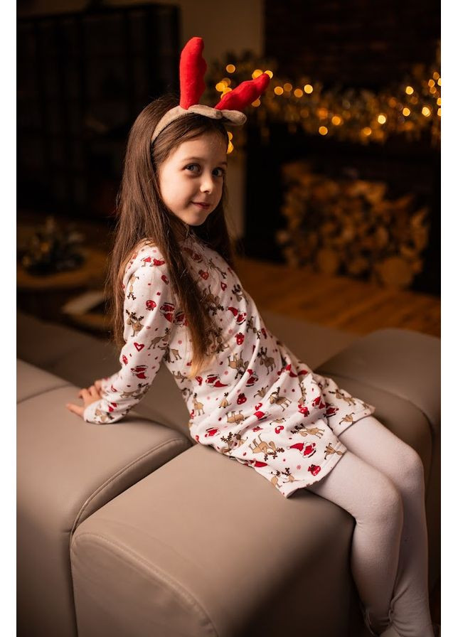 Молочна утеплена сукня для дівчинки прямого крою з зимовим принтом hc (h001-6004-024) Носи своє (369970969)