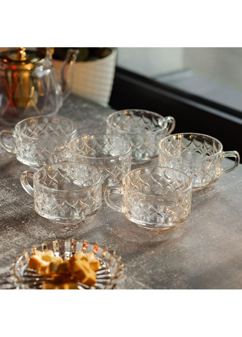 Набор чашек из стекла 6 шт прозрачные стеклянные кружки 270 мл No Brand (369473009)