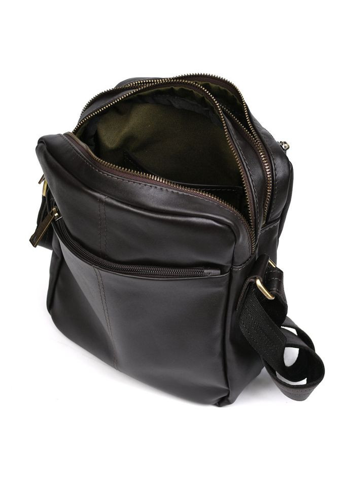 Мужская кожаная сумка через плечо планшет мессенджер из натуральной кожи коричневая 24*26*7 см TARWA (329148034)