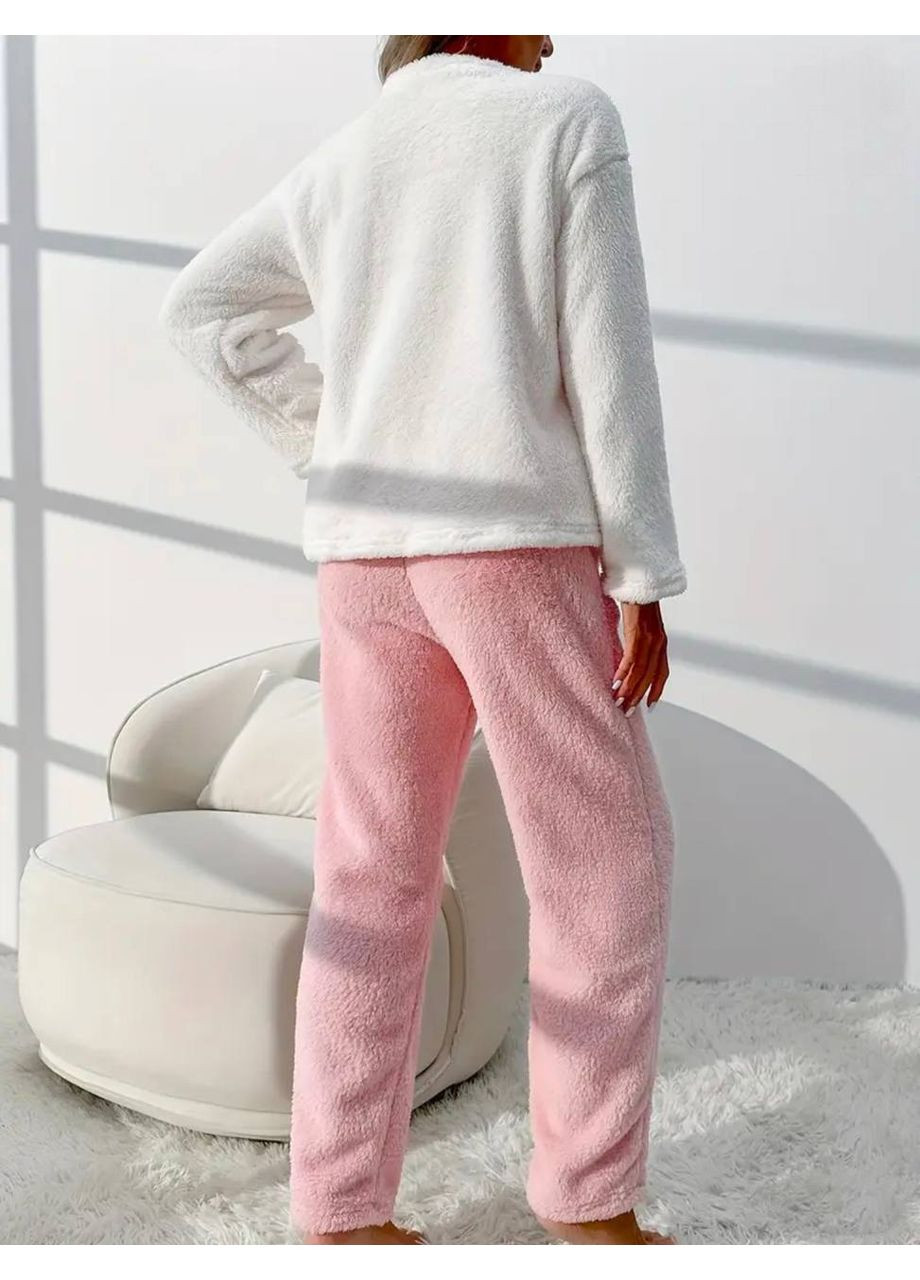 Світло-рожева жіноча тепла піжама: світшот з принтом та штани прямого крою MonCher