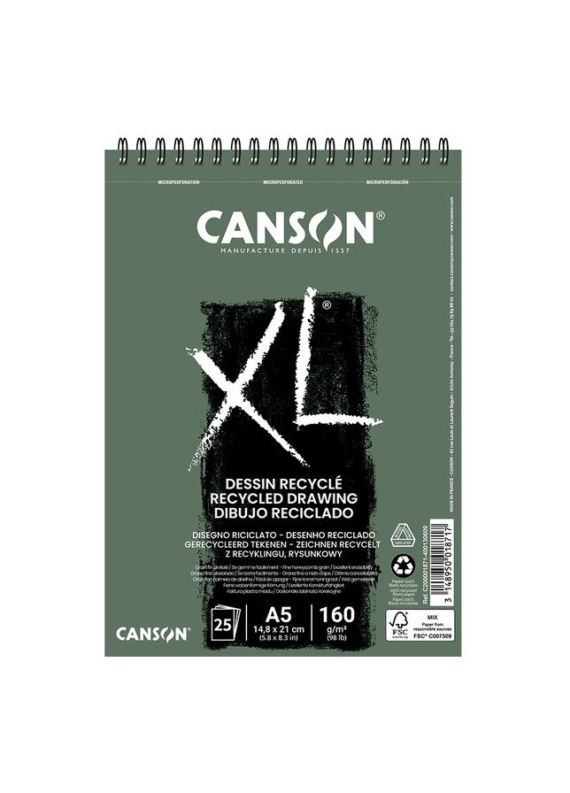 Альбом для рисунку на спіралі XL Recycled 160г/м2 колір дрібне зерно Canson (362584310)