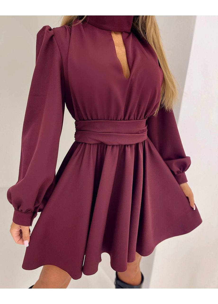 Бордовое платье 330 софт,романтичное с вырезом,воздушные рукава Україна