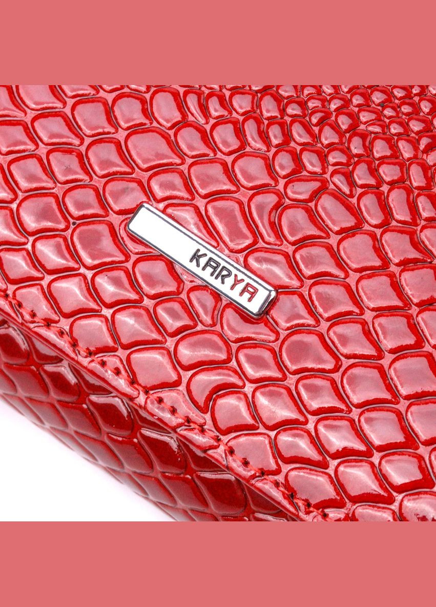 Жіночий гаманець з лакованої фактурної шкіри з монетницею 21428 Червоний Karya (306881943)