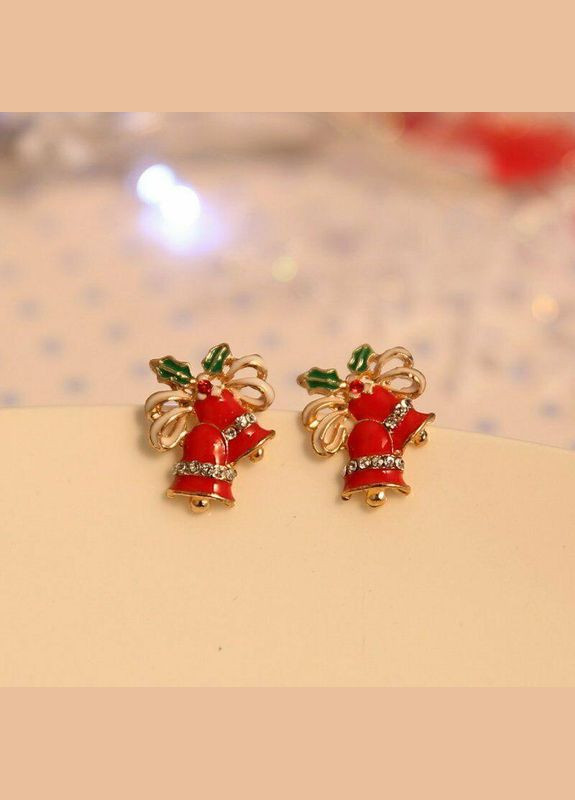 Женские рождественские красные серьги колокольчики с эмалью и кристаллами Liresmina Jewelry (285110929)
