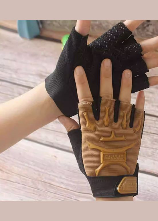 Подростковые спортивные перчатки с открытыми пальцами с защитой на косточки коричневые (от 12 лет) No Brand (315599631)