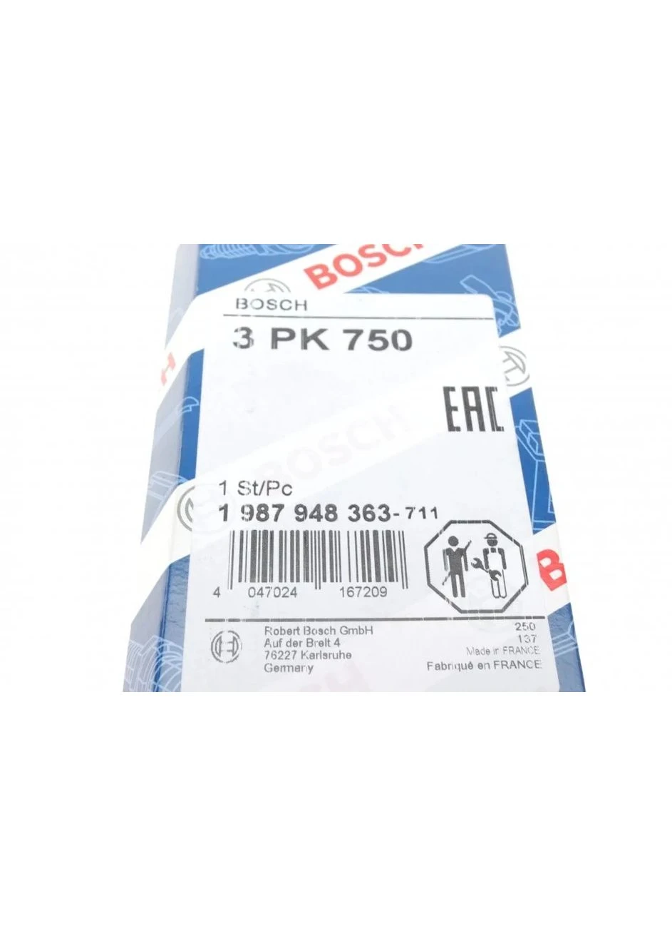 Ремінь генератора Renault Kangoo/Clio II 1.2 01-/Dacia Logan/Sandero 1.2 16V 06- (3PK750) 1 987 948 363 UA63 Bosch (360496135)
