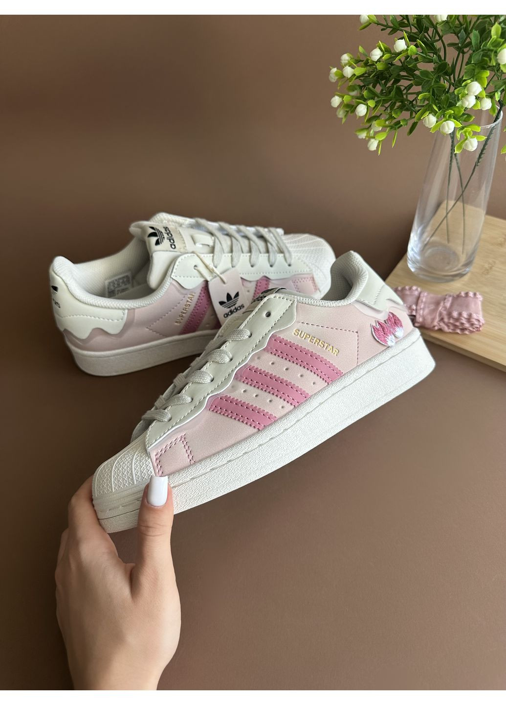 Рожеві Осінні кросівки чоловічі adidas superstar cappucino pink адідас суперстар No Brand