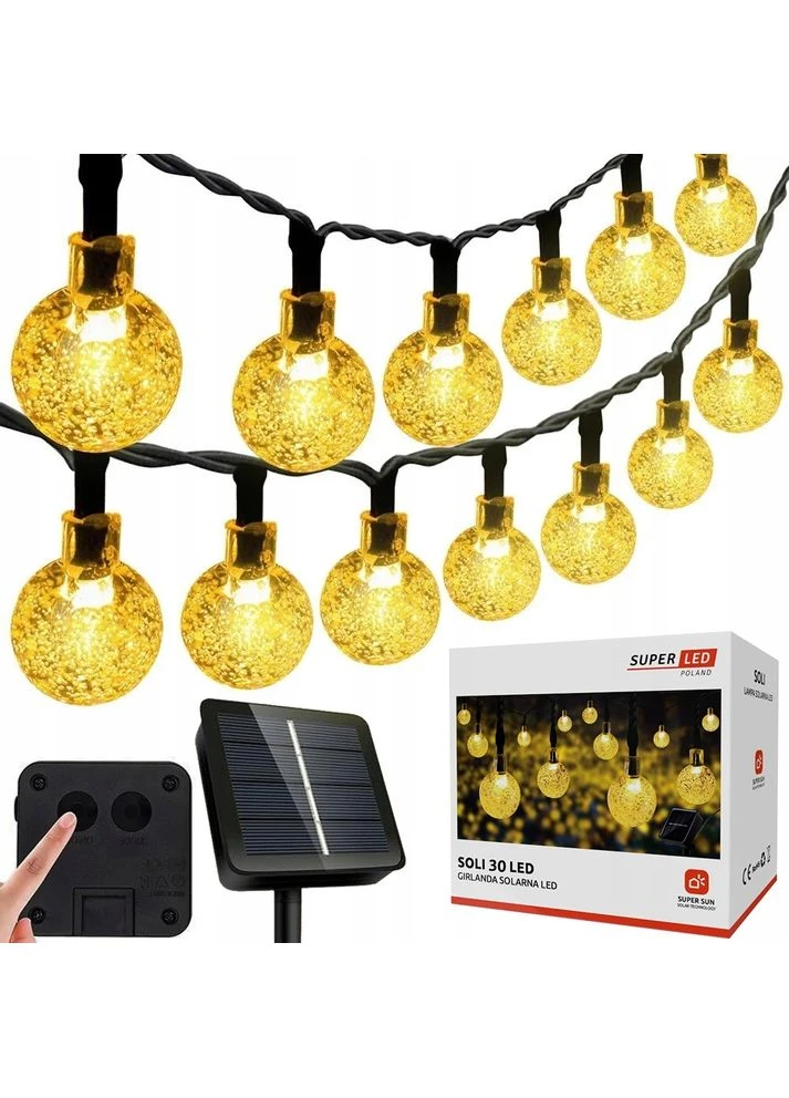 Сонячна гірлянда пластикова 5,5 м тепле біле світло 30 LED-кульок IP65 SuperLED (390158297)
